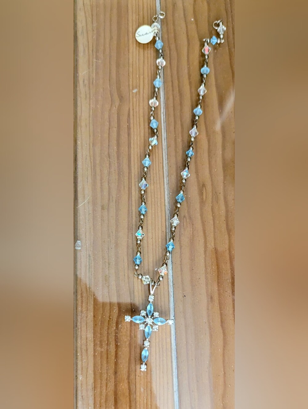 Swarovski Blue Crystal Cross Pendant Necklace - Women Jewelry